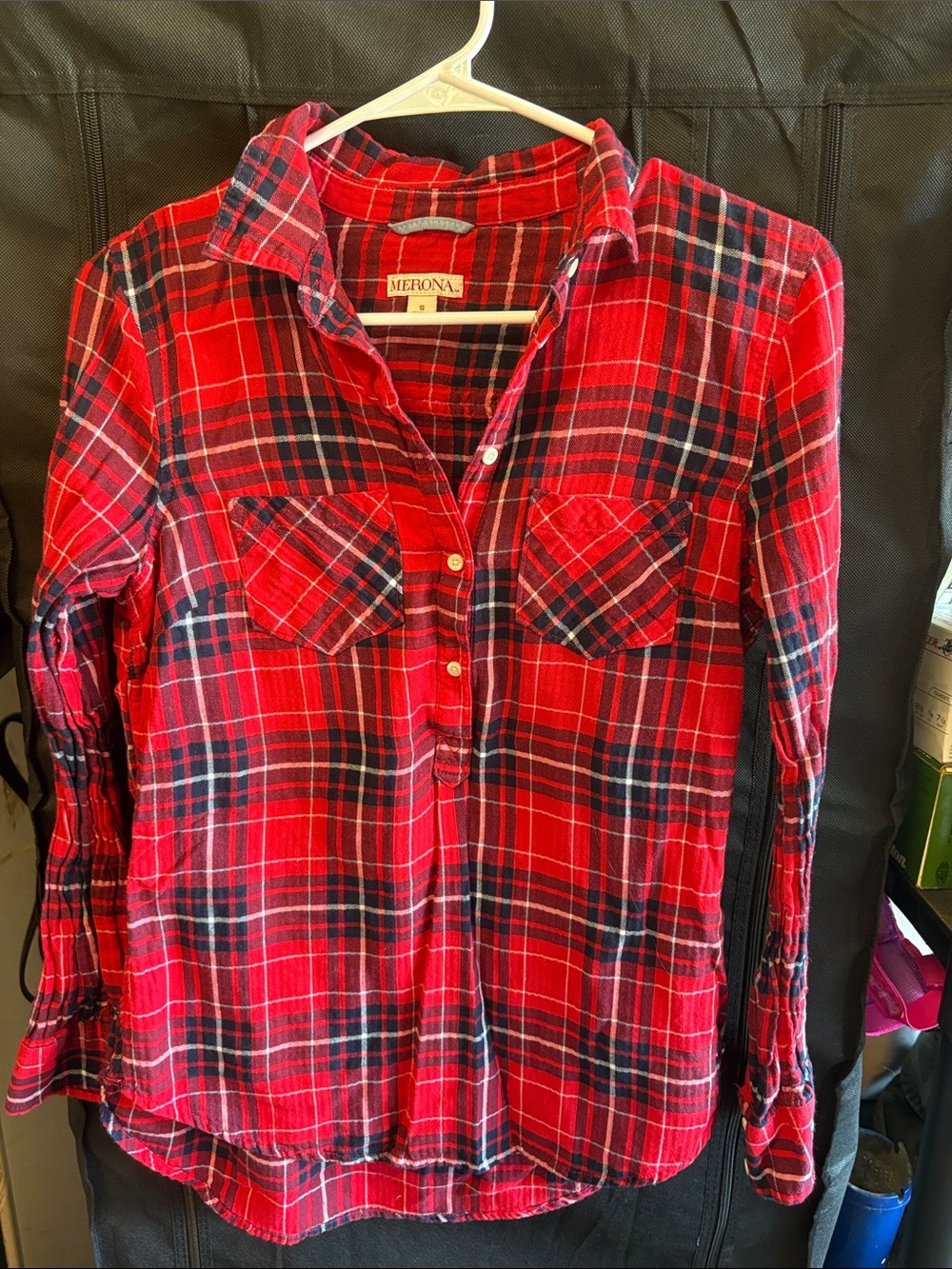Merona Red and Black Plaid Button-Down Women’s Shirt